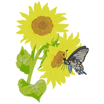 Sunflowers With Swallowtail