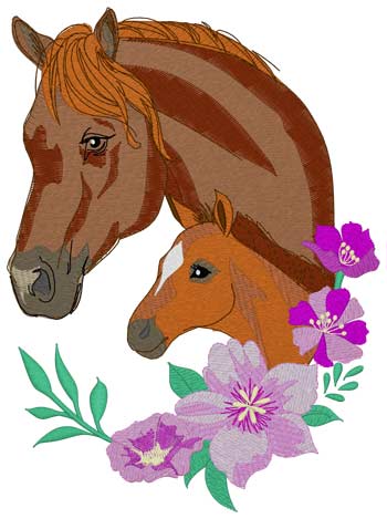 Mare W/filly & Flowers